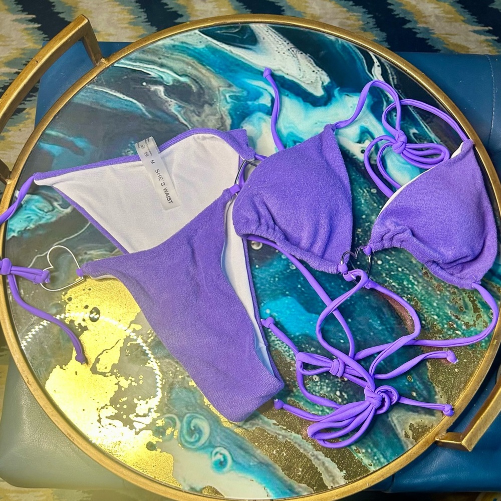 Dolls Kill Purple terry cloth y2k bikini set NWOT